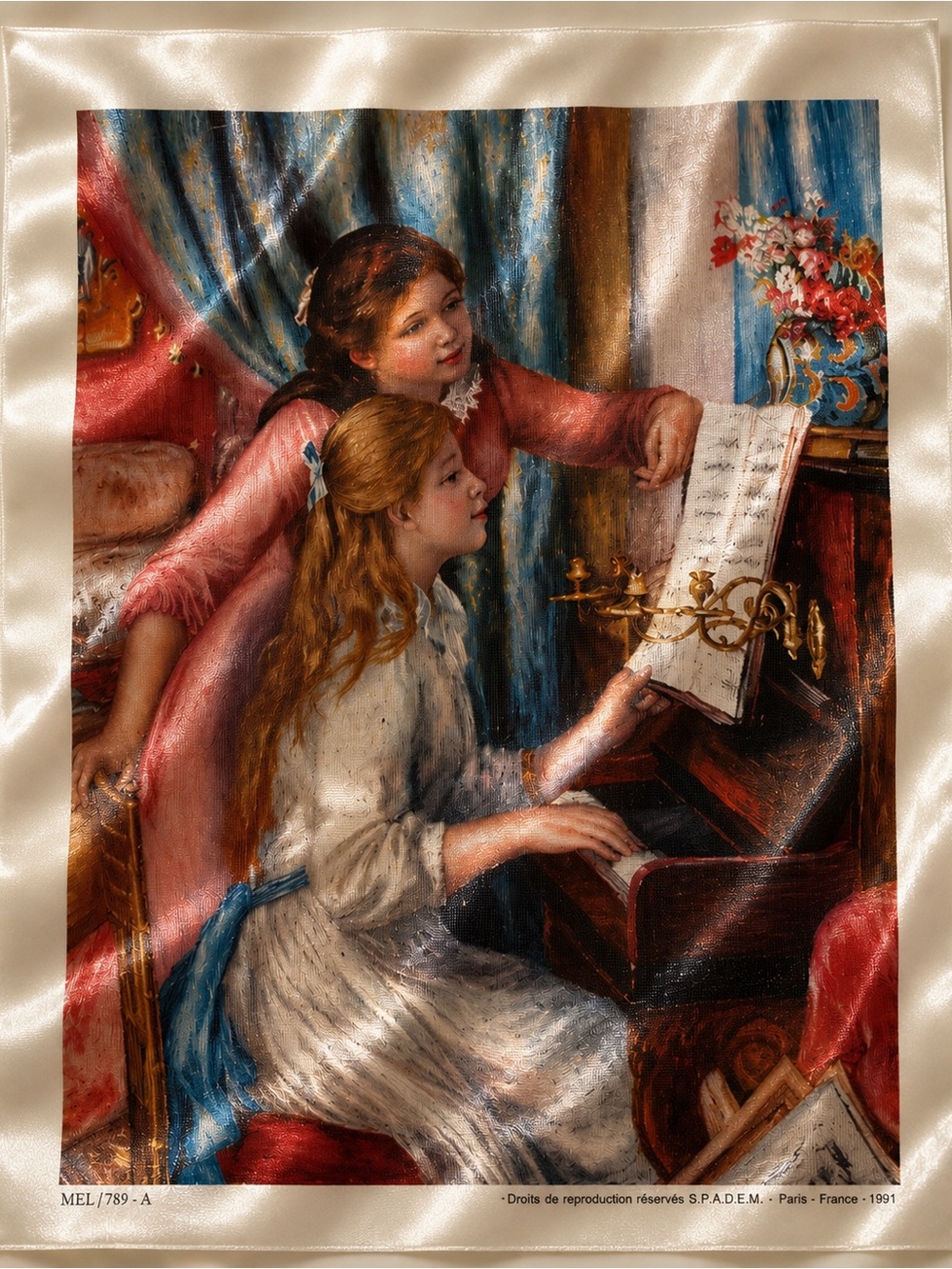 Vintage Art Print Card – Girls at the Piano (Fabric Mounted)